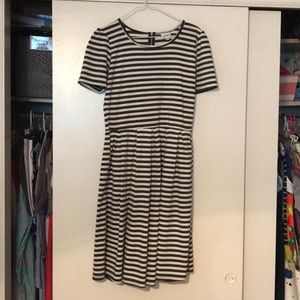 Lularoe Amelia grey and white striped.